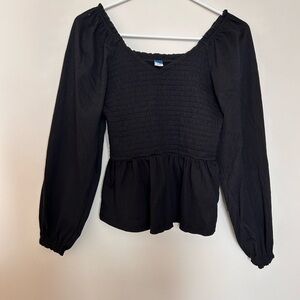 Old Navy Black Smocked Blouse